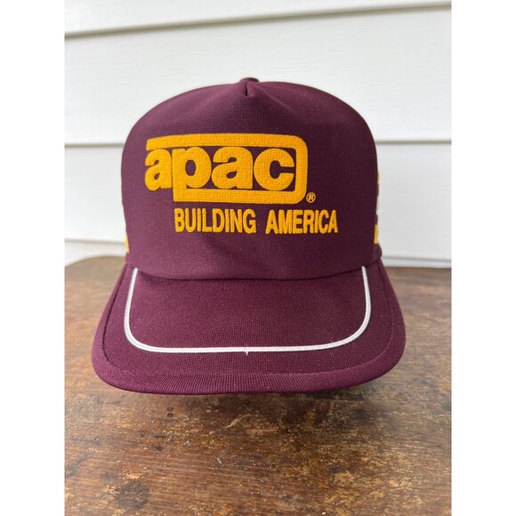 Vintage APAC Building America Maroon 3 Stripe Snapback Trucker Hat R3 - Picture 1 of 6